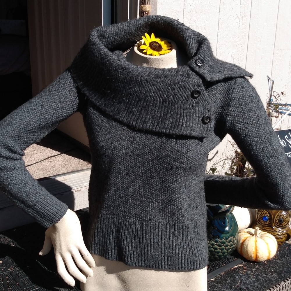 Vintage Willi Smith Sz Sm Charcoal Grey cowl sweater w buttons